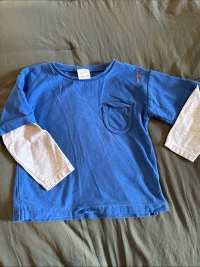 Zara Blue Layered-Look Long Sleeve Tee with Cream Sleeves